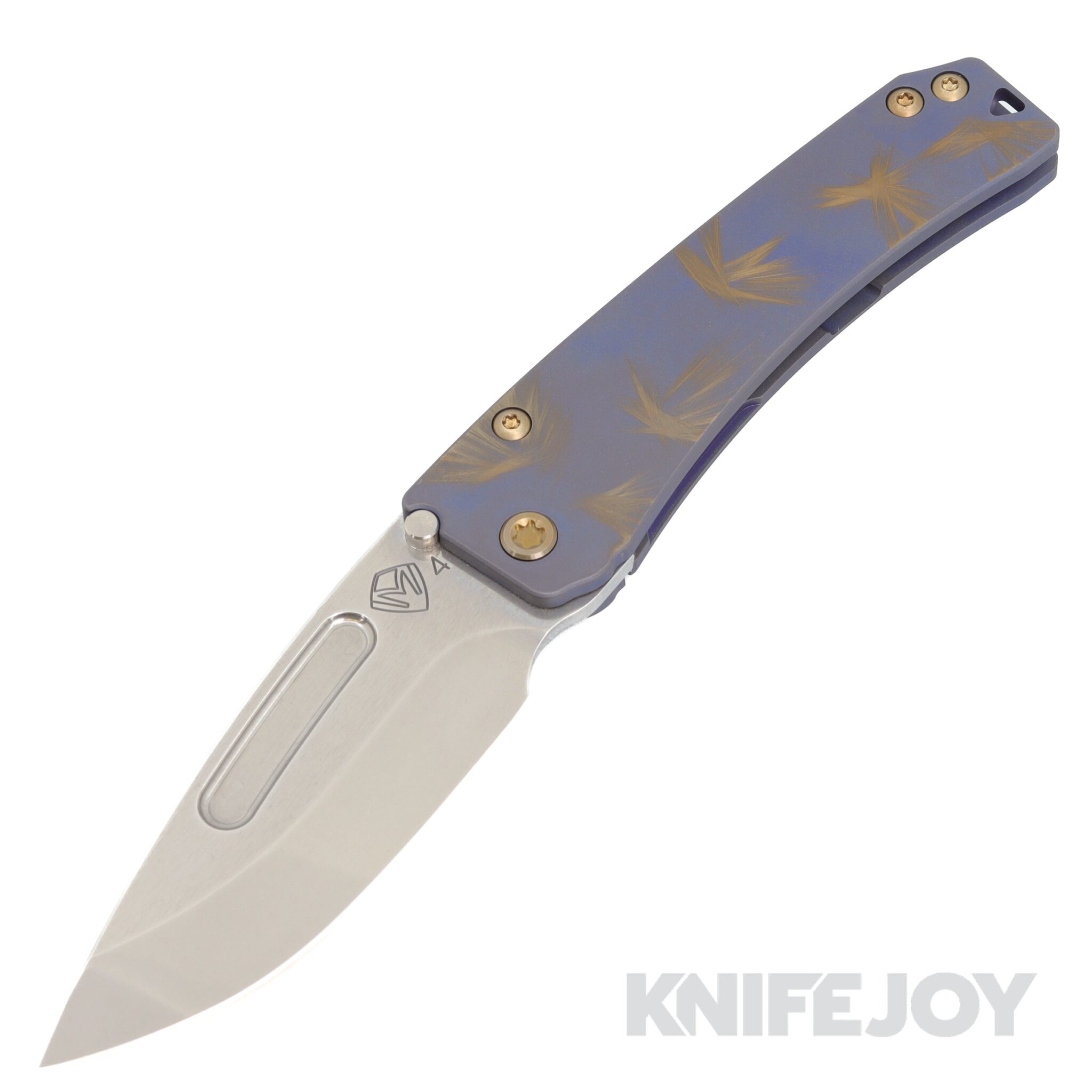 Medford Knives Slim Midi Marauder S45VN Tumbled Drop Point Blade with BB/Blue w/ Bronze "Birds of Paradise" Handles/ Bronze Hardware and Clip