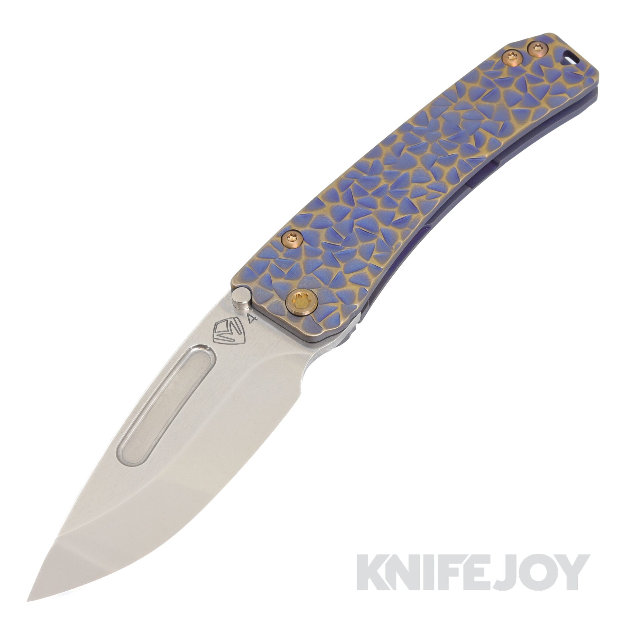 Medford Knives Slim Midi Marauder S45VN Tumbled Drop Point Blade with BB/Blue w/ Bronze "Peaks & Valleys" Handles/ Bronze Hardware and Clip