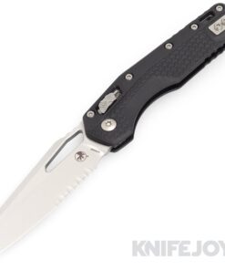 MICROTECH Standard Issue 210T-11PMBK MSI Ram Lock Folder Single Edge Partially Serrated Stonewash Standard Blade with Black Polymer Tri-Grip Handles