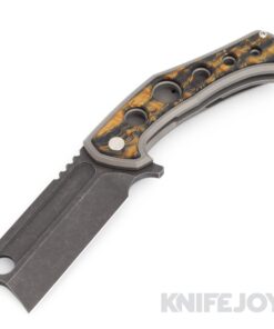 Eric Luther Knives Orphan Flipper CPM 154 Dark Stonewash Blade with Curly White Oak w/ Speed Hole Inlay Titanium Handles