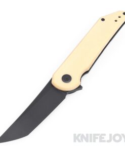 Hoback Knives HOB4219 Radford Flipper Knife CPM-20CV DLC Black Stonewash Blade with Bone Linen Micarta/ DLC Finish Titanium Handles
