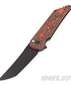 Hoback Knives HOB4194 Kwaiback Button Lock Knife CPM-20CV DLC Black Stonewash Blade with Mars Valley Fat Carbon Show Side/ Titanium Handles