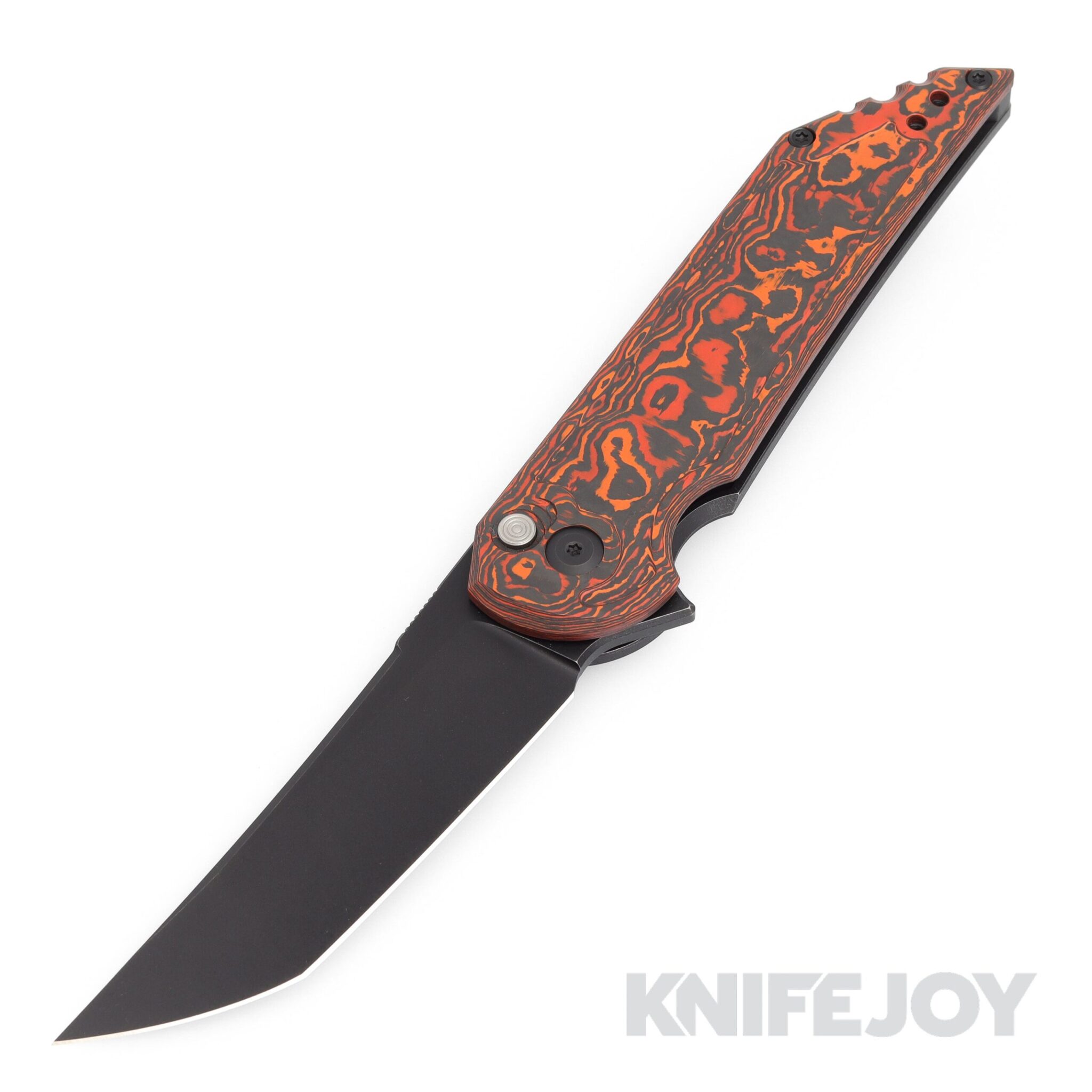 Hoback Knives HOB4194 Kwaiback Button Lock Knife CPM-20CV DLC Black Stonewash Blade with Mars Valley Fat Carbon Show Side/ Titanium Handles