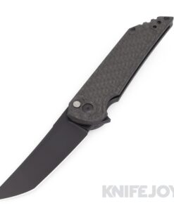 Hoback Knives HOB4193 Kwaiback Button Lock Knife CPM-20CV DLC Black Stonewash Blade with Twill Carbon Fiber/ Titanium Handles