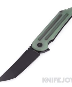 Hoback Knives HOB41945 Kwaiback MK6 Flipper Knife M390 DLC Black Stonewash Blade with Forest Green G10 w/Fullers Titanium Handles
