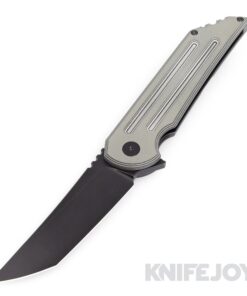 Hoback Knives HOB4198 Kwaiback MK6 Flipper Knife M390 DLC Black Blade with Light Grey "SureTouch"/ Titanium Fullers Handles