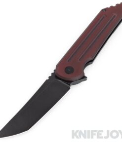 Hoback Knives HOB4197 Kwaiback MK6 Flipper Knife M390 DLC Black Blade with Deep Red "Sure Touch"/ Titanium Fullers Handles