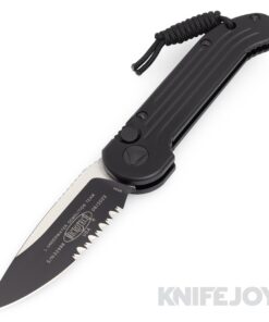 MICROTECH 135-2TSF Auto L.U.D.T. Tactical Satin Flats Blade with Black Handles/ Black Lanyard