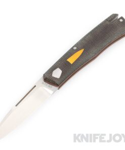 J. Oeser Custom Knives Solitude Tail Lock SlipJoint Knife Nitro V Blade with Green Westinghouse Over Orange/ Brown Handles