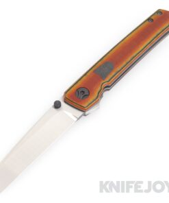 J. Oeser Custom Knives Hawk Flipper TS Knife Nitro V Blade with Black Line Westinghouse Over Orange/ Gray Handles