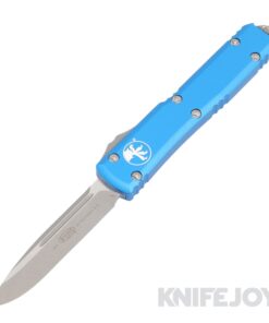 MICROTECH 121-10APBL Ultratech OTF Auto Single Edge Stonewash Apocolyptic Standard Blade with Blue Aluminum Handles