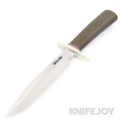 Randall Made Knives Model 1-7 All Purpose Fighting Knife Satin Blade with Nickel Silver Hilt Double/ Green Micarta Handles