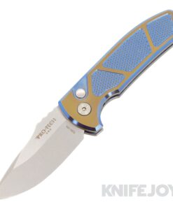 Pro-tech Knives SBR Custom.006 Auto Stonewash Blade with Two-Tone Blue/ Bronze Knurled Titanium Handles/ Pearl Button