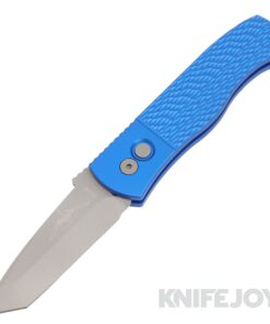 Pro-tech Knives E7T05-Blue Emerson CQC7 Auto Chisel Tanto Plain Edge Blade with Blue Jigged Textured Aluminum Handles/ New Wide-Deep Carry Clip