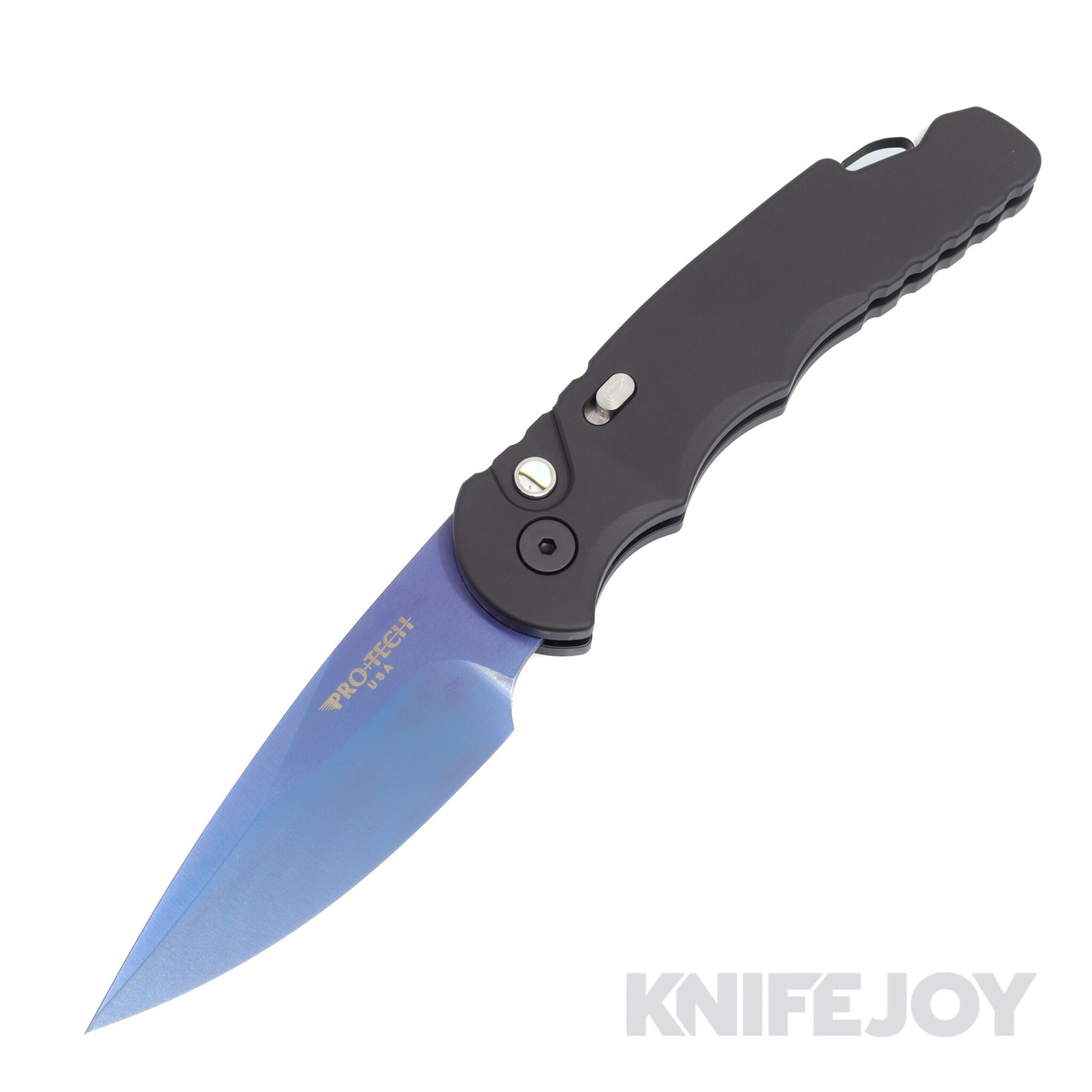 Pro-tech Knives PTT-503-SB Tactical Response 5 Auto Folder Plain Edge Sapphire Blue Blade with Black Aluminum Handle/ Abalone Button