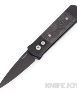 Pro-tech Knives 7FC32 Auto Godson Knife Black Plain Blade with Fat Carbon Dark Matter Purple Inlays/ Black Aluminum Handles