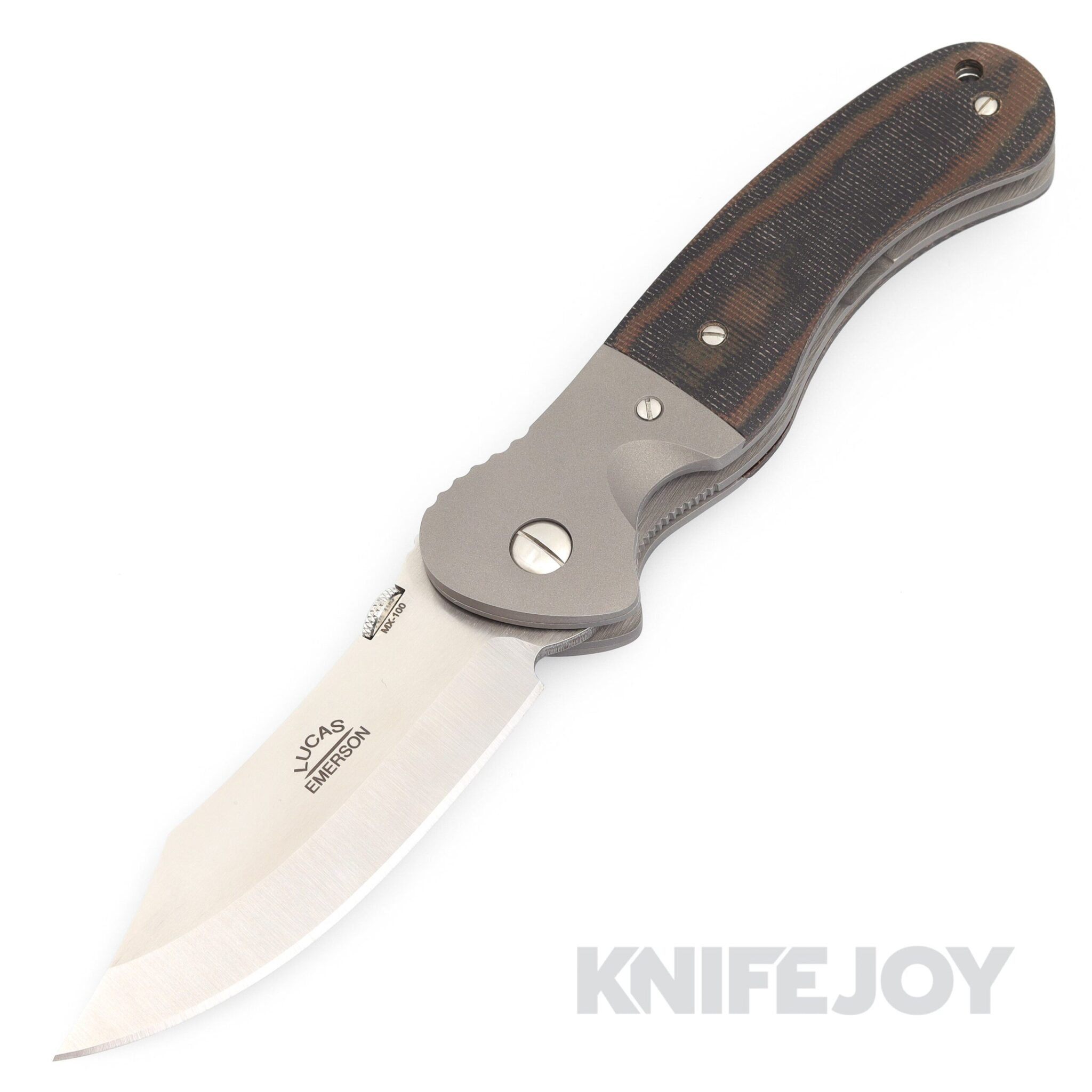 Lucas Emerson Custom MX-100 Folder Satin Blade with Brown/ Black Micarta Handles