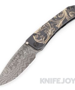 Medford Knives Slim Midi Marauder Chad Nichols Damascus Drop Point Blade with DLC "Bank Scroll Filigree" Handles/ PVD Hardware and Clip