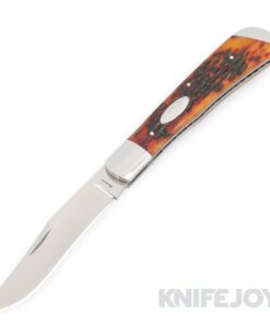 Jeff Hawkins Knives Trapper Slip Joint Single CPM 154 Blade with Sunset Jigged Bone Handles/ 416 SS Frame