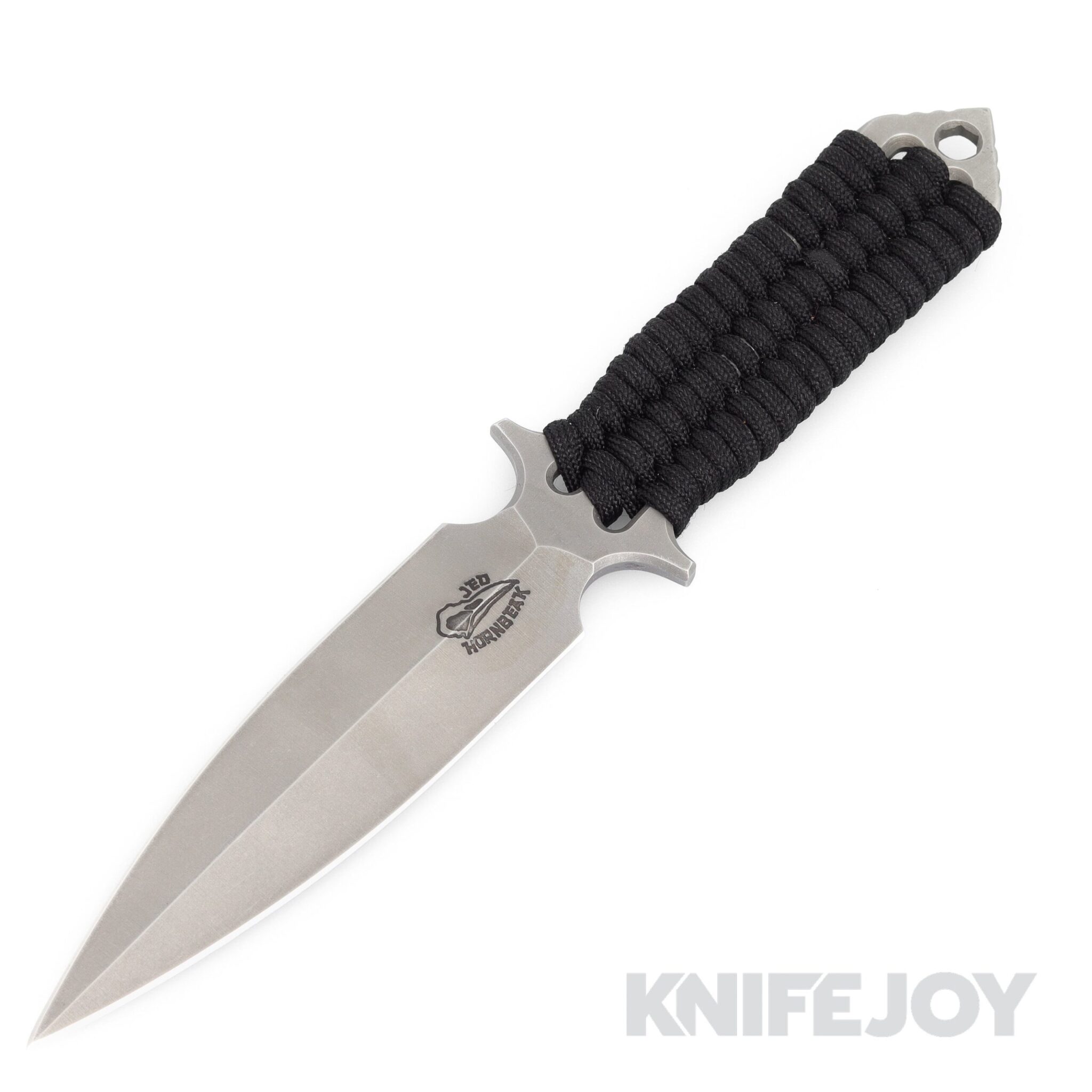 Jed Hornbeak Knives Paracord Dagger Fixed Blade Stonewash Double Edge CPM 3V Blade with Paracord Wrapped Handles