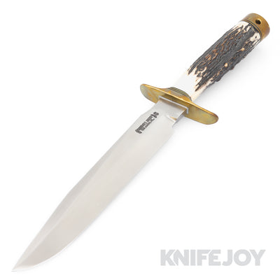 Randall Made Knives Model 1-8 All Purpose Fighting Fixed Blade Stainless Blade with Stag Handles/ Brass Buttt with Lanyard Ring/ Brass Spacer