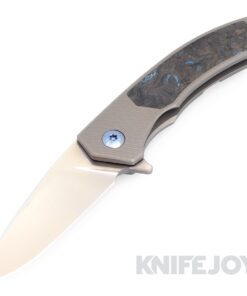 Trevor Burger Custom Knives TBC-DAKARMINI01 DAKAR Mini Flipper Folder Plain Satin Blade with Fat Carbon Fiber Inlay/ Titanium Handles/ Blue Hardware and Clip