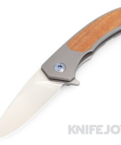 Trevor Burger Custom Knives TBC-DAKARMINI04 DAKAR MINI Flipper Folder Plain Satin Blade with Brown Micarta Inlay/ Titanium Handles/ Blue Hardware and Clip