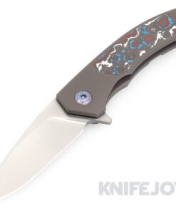 Trevor Burger Custom Knives TBC-DAKARMINI09 DAKAR Mini Flipper Folder Plain Satin Blade with Fat Carbon Fiber Inlay/ Titanium Handles/ Blue Hardware and Clip