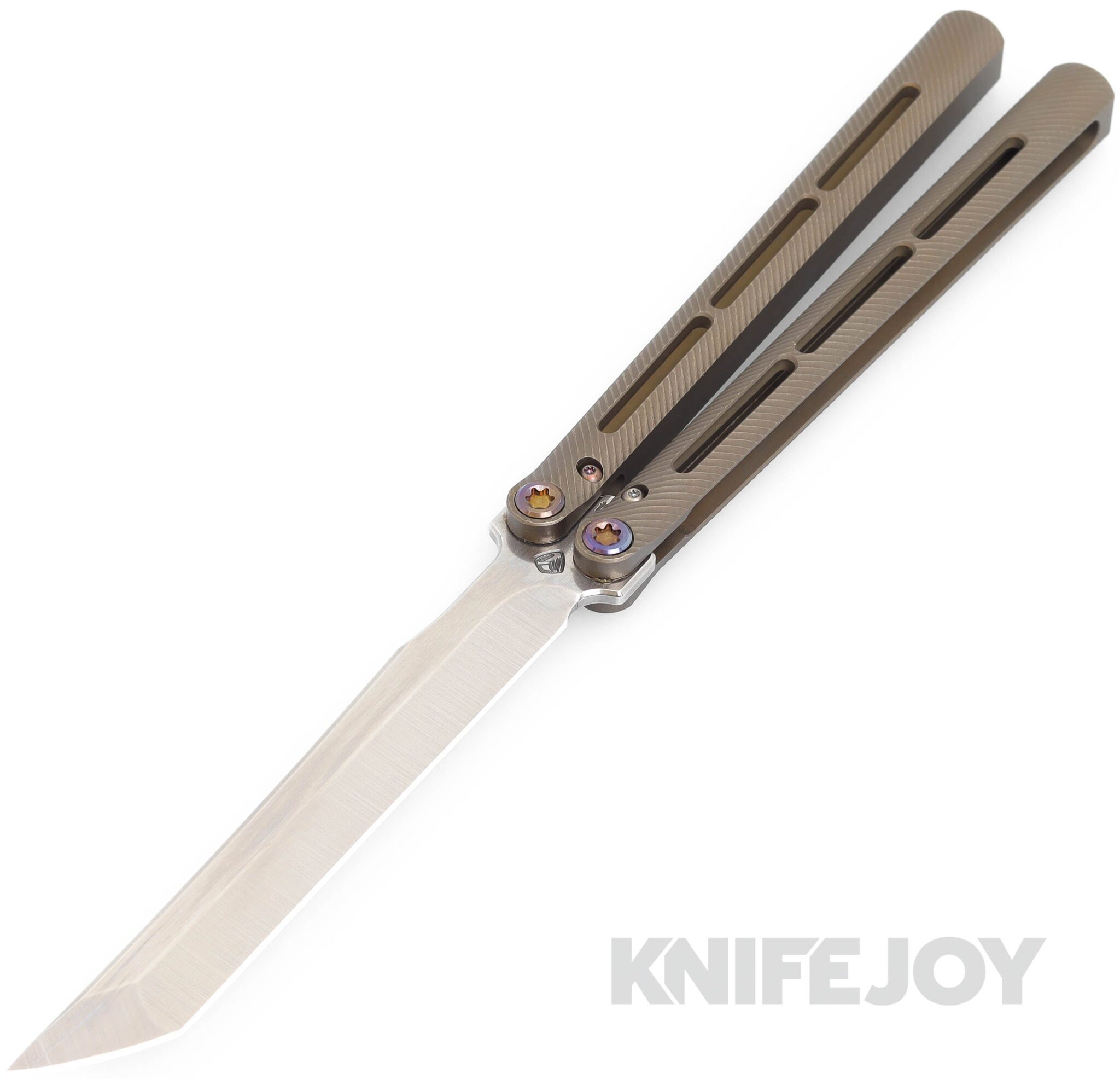 Medford Knives Viceroy Balisong Butterfly Knife S45VN Tumbled Tanto Blade with Bronze Anodized Titanium Handles/ Flamed Hardware