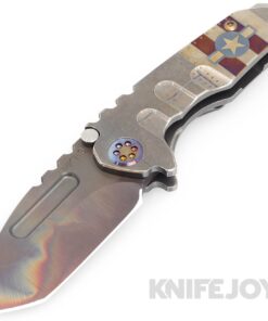 Medford Knives Micro Praetorian T S45VN Vulcan Tanto Blade with Tumbled Stars N Bars/ Rivets Handles/ Flamed Hardware and Clip
