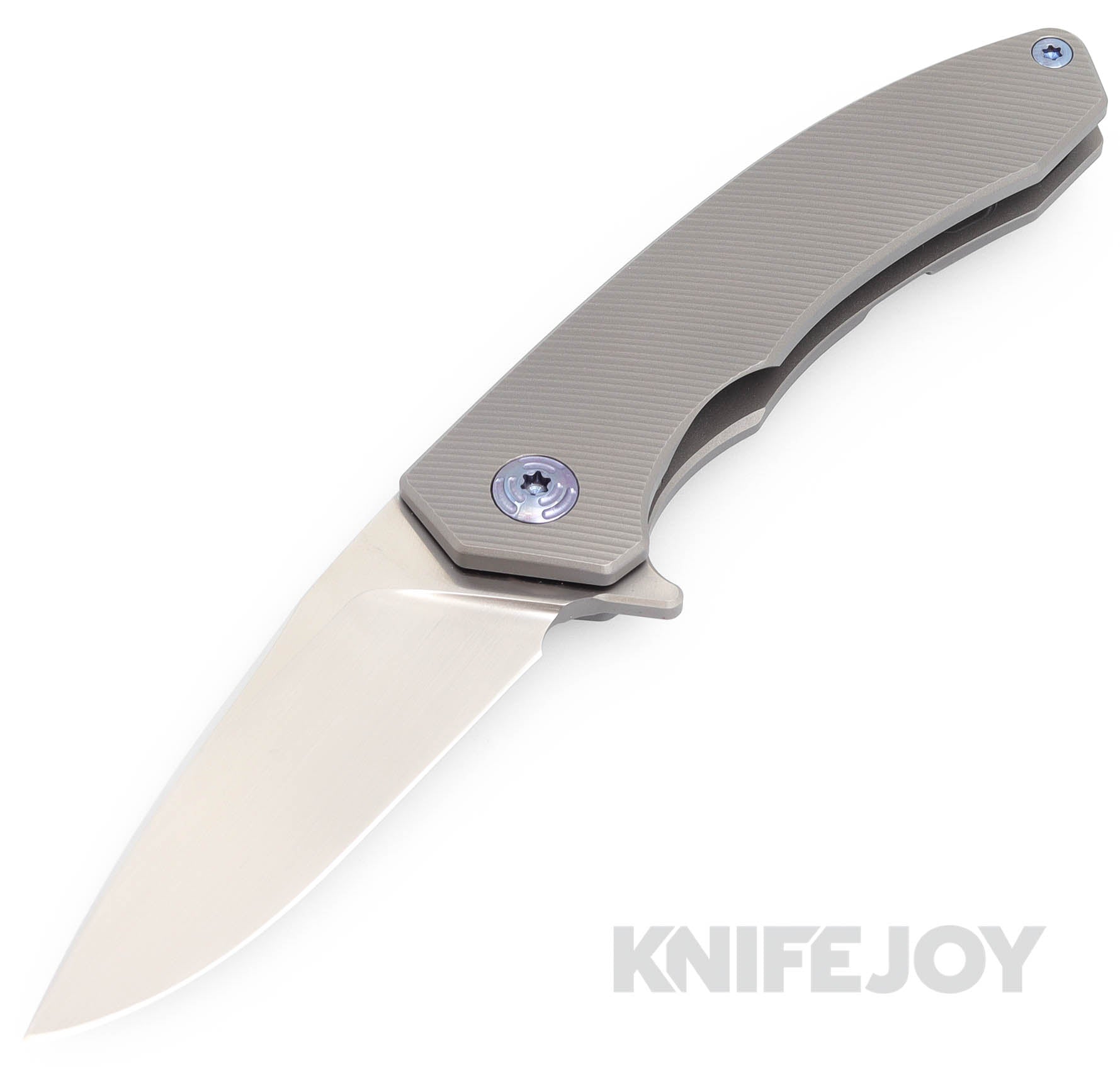 Trevor Burger Custom Knives TBC-DAKARMINI16 DAKAR Mini Flipper Folder Plain Satin Blade with Full Titanium Handles/ Blue Hardware and Clip