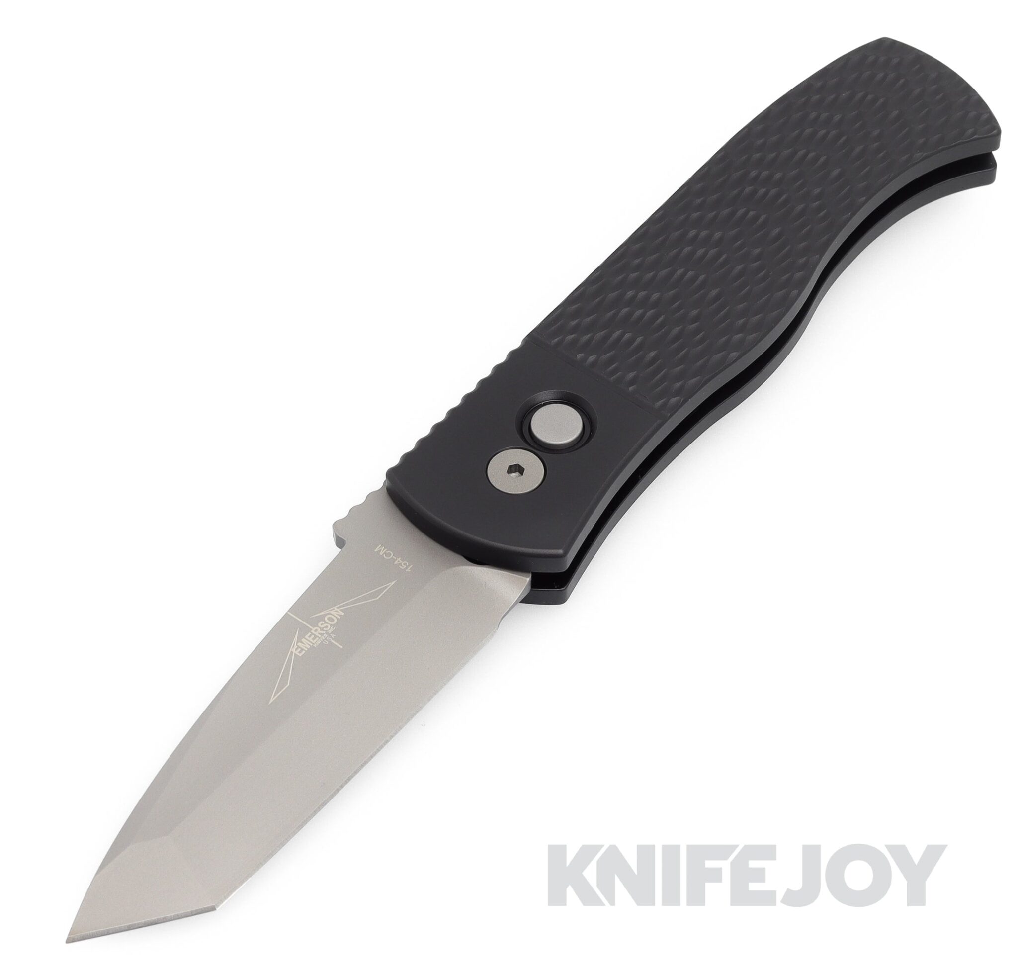 Pro-tech Knives E7T05 Emerson CQC7 Auto Chisel Tanto Plain Edge Blade with Black "Jigged" Textured Aluminum Handles/ New Wide-Deep Carry Clip