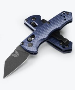 Benchmade 2950BK Partial Auto Full Immunity AXIS Lock Knife CPM-M4 Cobalt Black Wharncliffe Blade with Crater Blue Anodized Aluminum Handles