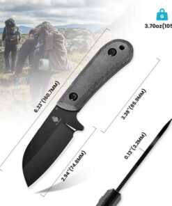 Kizer 1062A2 Deckhand Compact Fixed Blade Knife Plain Black Blade with G10/ Micarta Handles/ Kydex Sheath