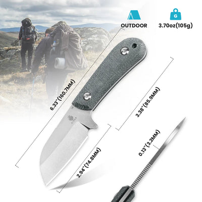 Kizer 1062A1 Deckhand Compact Fixed Blade Knife Stonewashed Blade with G10/ Micarta Handles/ Kydex Sheath