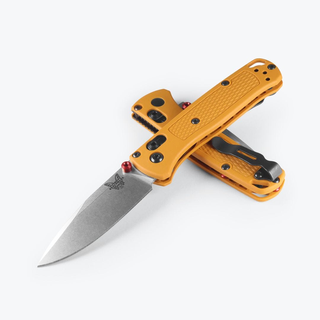 Benchmade 533-08 Mini Bugout Daybreak Light Weight Drop Point Satin Blade with Daybreak Yellow Grivory Handles