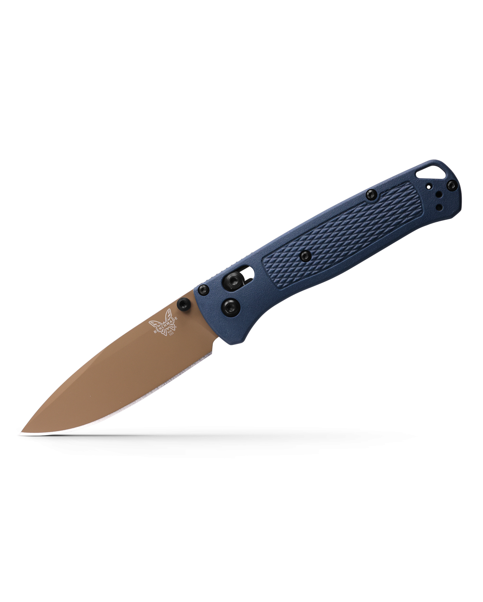 Benchmade 535FE-05 Limited Bugout AXIS Lock Knife Drop Point Plain Flat Dark Earth Cerakote Blade with Crater Blue Grivory Handles
