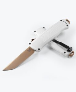 Benchmade 5370FE-02 OTF Shootout Auto CPM-CruWear Flat Dark Earth Tanto Blade with Cool Gray Grivory Handles