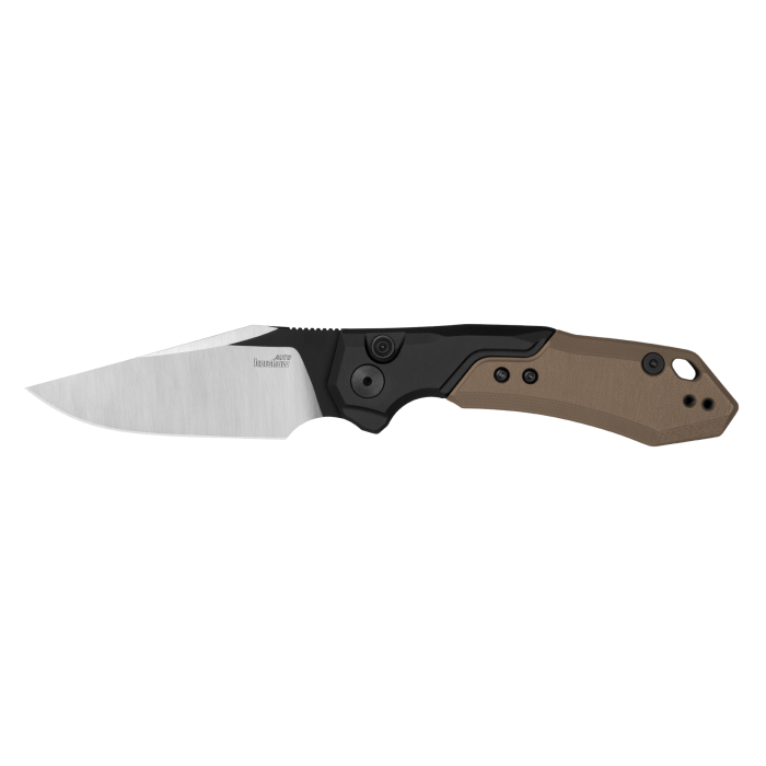 Kershaw 7851 Auto Launch 19 Automatic Folder Two-Tone Clip Point Blade with Black Anodized Aluminum/ Earth Brown G10 Scales Handles