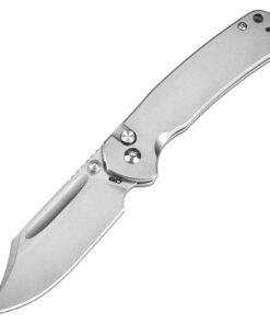 CJRB Cutlery CJRB-1942ST Bowie Pyrite Button Lock Folder Drop Point Blade with Stainless Steel Handles