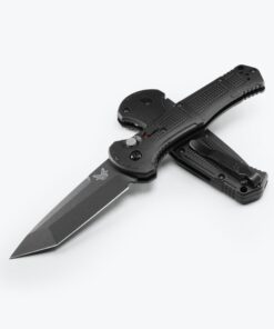 Benchmade 9071BK Claymore Auto Tanto Cobalt Black Plain Edge Blade with Black Grivory Handles
