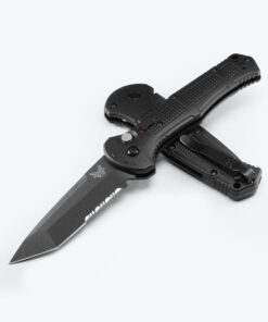 Benchmade 9071SBK Claymore Auto Tanto Cobalt Black Serrated Edge Blade with Black Grivory Handles