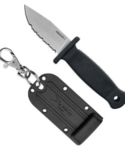 Demko Knives Armiger 2 Fixed Blade Clip Point Serrated Blade with Black Rubberized Handles/ Kydex Sheath