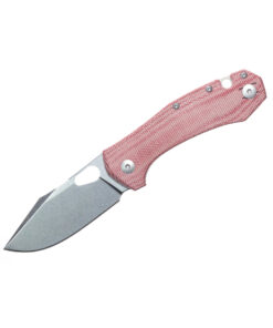 GiantMouse Knives Vox/Anso ACE Atelier Linerlock Knife Satin Elmax Blade with Red Canvas Micarta Handles