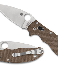 Spyderco C101MPCW2 Manix 2 Ball Bearing Lock Knife Plain CRU-WEAR Blade with Brown Canvas Micarta Handles