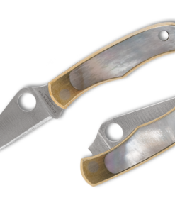 Spyderco C133AP Bug Folder with 12C27 Stainless PlainEdge Blade and Nickel Silver Handle with Abalone Inlays