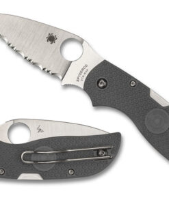 Spyderco C152SGY Chaparral Lightweight Lock Back Knife CTS XHP Satin Serrated Blade with Gray Bi-Directional Textured FRN Handles