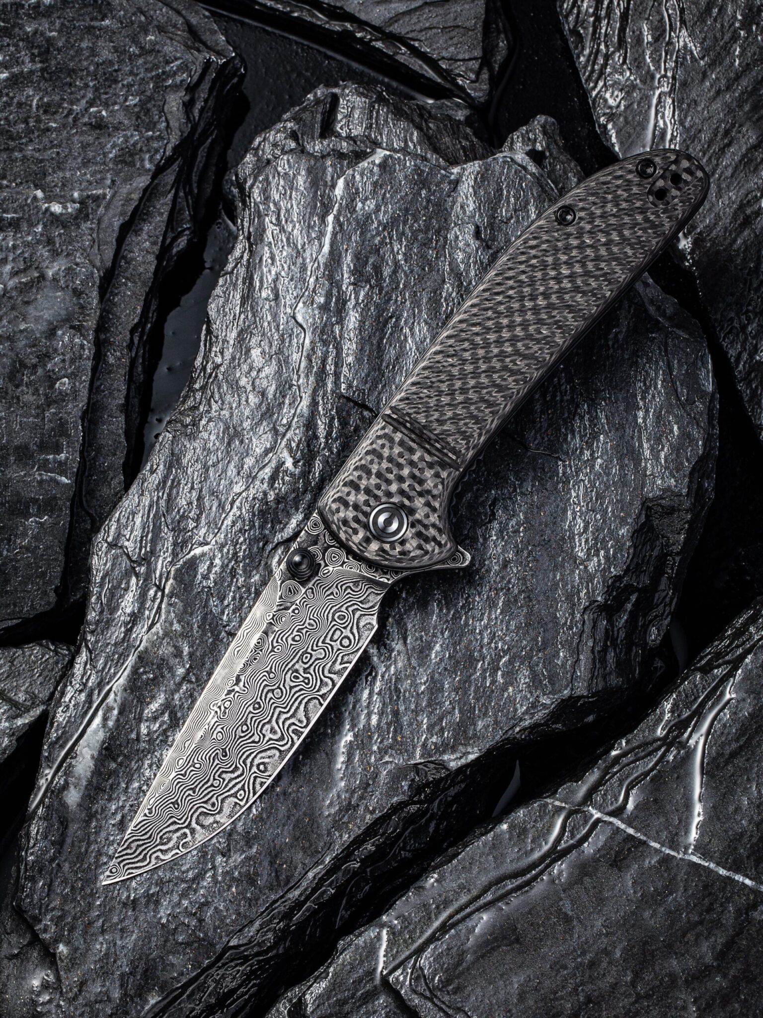 We Knife - CIVIVI Badlands Vagabond Flipper Knife Twill Carbon Fiber Fiber-glass Reinforced Nylon Handle (3.25" Satin 9Cr18MoV)