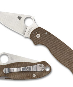Spyderco C223MPCW Para 3 Compression Lock Folder Plain CPM CRU-WEAR Blade with Brown Canvas Micarta Handles