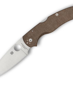 Spyderco C244MPCW Native Chief Lockback Knife Tumbled Plain CruWear Blade with Brown Canvas Micarta Handles
